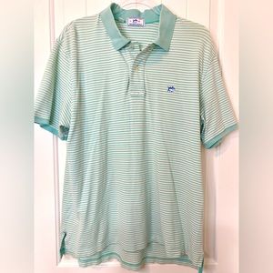 Southern Tide Sea Foam Light Green White Striped Skipjack Polo Shirt